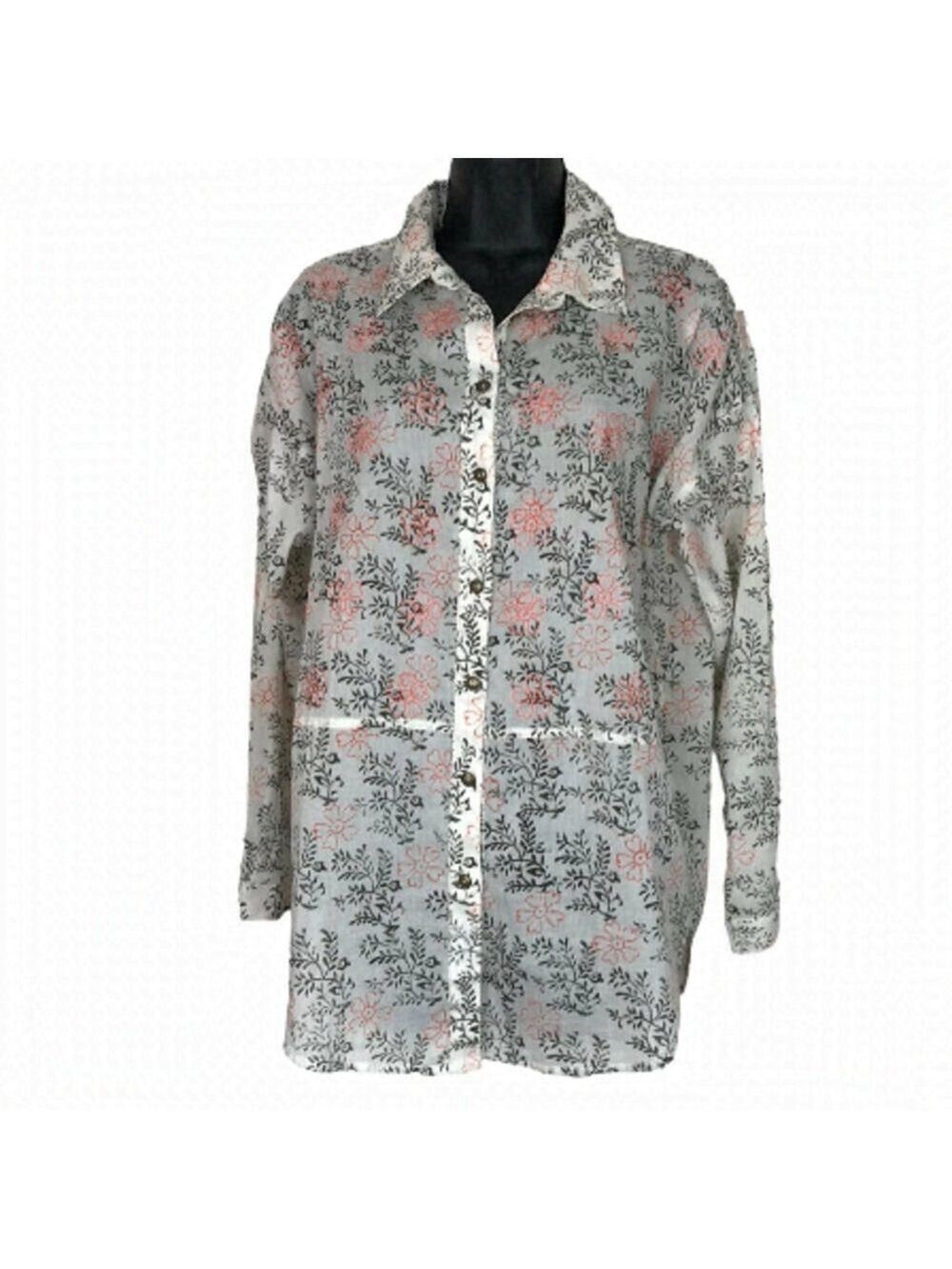 Anthropologie Floral Pattern With Embroidery Button Down Shirt Size S